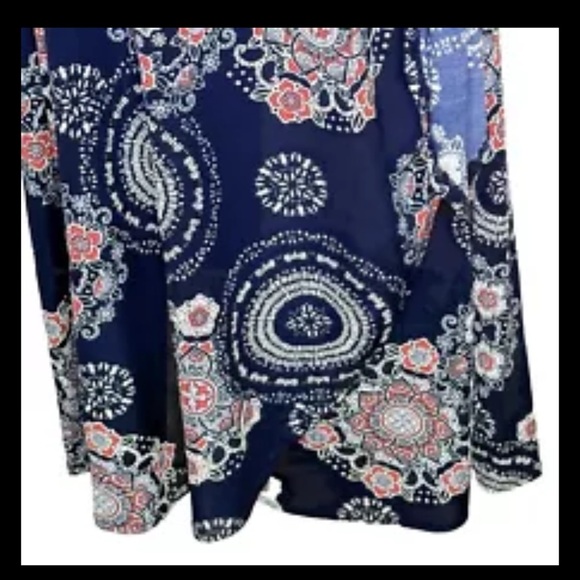 Robbie Bee Sheath Dress M Navy Blue Geometric Floral Print Knee Lnth 3/4 Sleeves - Picture 10 of 12